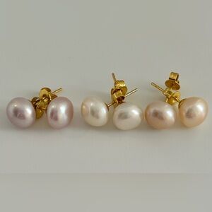 Set of 3 Colors 8-9mm Freshwater Pearl Earrings